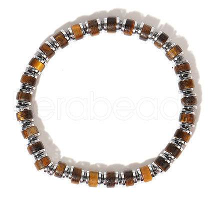 Natural Tiger Eye Column Beads Stretch Bracelets for Men Women GU9335-1-1