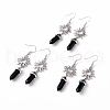 Natural Obsidian Bullet with Sun Dangle Earrings EJEW-I276-01P-10-1