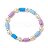 4Pcs 4 Colors Flat Round Polymer Clay Beads Stretch Bracelets for Women BJEW-JB11647-3