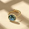 Flat Round 304 Stainless Steel Paua Shell Cuff Rings for Women RJEW-G346-10G-01-1