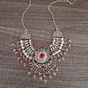 Ethnic Style Zinc Alloy Pave Synthetic Turquoise Teardrop Statement Chunky Bib Necklaces for Women FS-WG23959-05-1