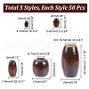 AHADERMAKER 250Pcs 5 Styles Dyed Natural Wood Beads WOOD-GA0001-40-2