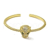 Brass Pave Clear & Green Cubic Zirconia Leopard Open Cuff Bangle for Women BJEW-K246-22D-G-2