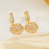 Elegant Brass Clear Cubic Zirconia Flower Hoop Earrings FY4610-2-2
