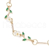 Brass Micro Pave Green Cubic Zirconia & Imitation Pearl Flower Branch Link Chain Necklaces for Women NJEW-JN05309-5