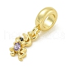 Rack Plating Brass Pave Black & Medium Purple Cubic Zirconia Ant European Dangle Charms KK-Z067-58G-2