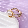 Brass with Natural Pearl Adjustable Cuff Rings RJEW-Q023-02G-3