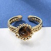 Ion Plating(IP) Natural Gemstone Flower Open Cuff Ring RJEW-G265-01G-3