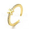 Clear Cubic Zirconia Initial Letter Open Cuff Ring RJEW-H120-09G-X-1