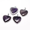Heart Platinum Plated Brass Natural Amethyst Pendants G-F228-10B-RS-1