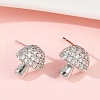Mushroom Brass Micro Pave Clear Cubic Zirconia Stud Earrings EJEW-F895-17P-3