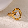 Retro Royal Style 304 Stainless Steel Imitation Pearl Cuff Rings FS-WG343E9-02-1
