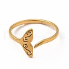 201 Stainless Steel Whale Tail Open Cuff Ring for Women RJEW-K239-01G-1-1