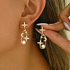 Geometric Star and Moon Brass Pave Clear Cubic Zirconia Stud Earrings JJ6456-1