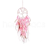 Tree of Life Natural Rose Quartz Chip Woven Web/Net with Feather Hanging Ornaments HJEW-G025-04-1