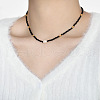 Natural Black Spinel Faceted Rondelle and Freshwater Pearl Beaded Necklaces AF5401-4