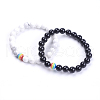 Natural Howlite & Black Agate Beaded Stretch Bracelets G-I197-04-1