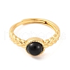 Round Natural Black Onyx Adjustable Rings RJEW-Q817-03G-08-2