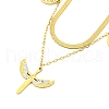 Ion Plating(IP) 201 Stainless Steel Pave Clear Cubic Zirconia Double Layer Cross with Wings Pendant Necklaces NJEW-K270-14G-2