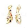 Feather Brass Micro Pave Colorful Cubic Zirconia Pendants KK-G406-34G-2