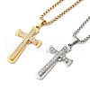 304 Stainless Steel Crystal Rhinestone Religion Cross Pendant Necklaces NJEW-H065-08G-2