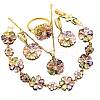 Flower Brass Pave Cubic Zirconia Pendant Necklaces & Earring & Ring & Link Bracelets Sets for Women FS-WGF337B-01-3