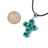 Glass Seed Beads & Synthetic Blue Goldstone Beaded Cross Pendant Necklaces NJEW-MZ00103-04-3