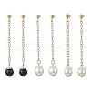 Glass Imitation Pearl Round Tassel Stud Earrings EJEW-JE06453-2