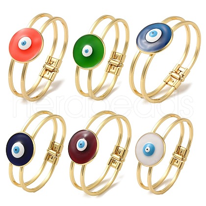 Rack Plating Brass Enamel Evil Eye Hollow Bangles for Women BJEW-H607-01G-1