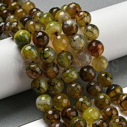 Faceted Natural Dragon Veins Agate Beads Strands G-F447-12mm-L05-1