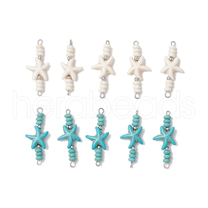 10Pcs 2 Colors Starfish & Rondelle Dyed Synthetic Turquoise Beaded Connector Charms PALLOY-JF03948-1