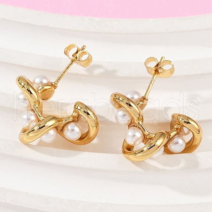 Nuggets 304 Stainless Steel Plastic Imitation Pearl Stud Earrings EJEW-M105-10G-1