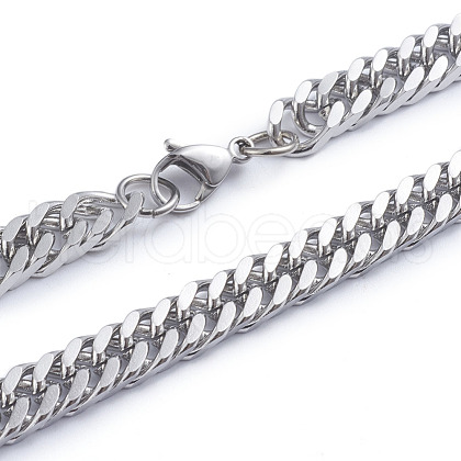 Men's 304 Stainless Steel Diamond Cut Cuban Link Chain Necklaces NJEW-L173-002B-P-1