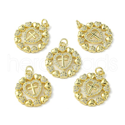 Rack Plating Brass Micro Pave Cubic Zirconia Pendants KK-K332-14G-1