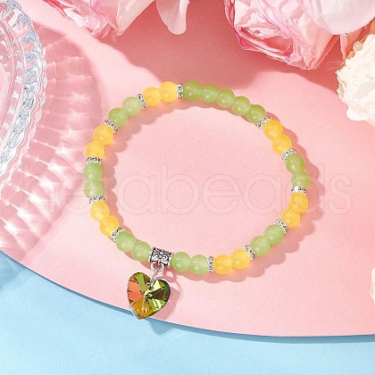 Baking Painted Imitation Jade Glass Round Beaded Charm Bracelets BJEW-JB11737-05-1