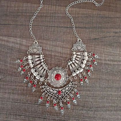Ethnic Style Zinc Alloy Pave Synthetic Turquoise Teardrop Statement Chunky Bib Necklaces for Women FS-WG23959-05-1