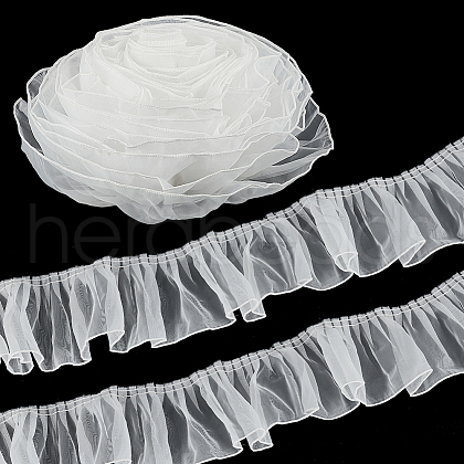 Polyester Pleated Lace Ribbon OCOR-WH0078-132B-1