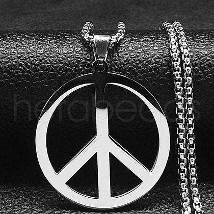 Stainless Steel Peace Sign Pendant Necklaces FS-WGCCA7A-02-1