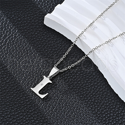 201 Stainless Steel Crystal Rhinestone Initial Pendant Necklaces FS-WG28760-18-1