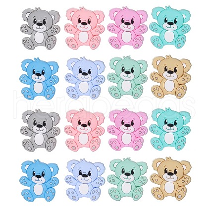 16Pcs 8 Colors Cartoon Bear Silicone Focal Beads JX699A-1