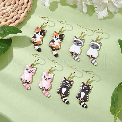 Brass Cat Shape Dangle Earrings EJEW-TA00599-1