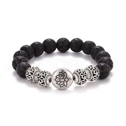 Natural Lava Rock Round Beads Essential Oil Anxiety Aromatherapy Stretch Bracelet for Girl Women Gift BJEW-JB07054-1
