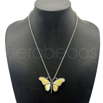 Vintage Butterfly Alloy Pave Natural Paua Shell Pendant Necklaces TU8289-1-1