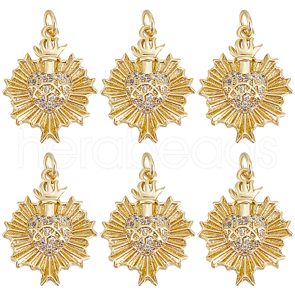 Beebeecraft 6Pcs Rack Plating Brass Micro Pave Cubic Zirconia Pendants KK-BBC0009-57-1