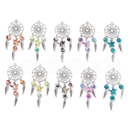 Woven Net/Web with Feather Pendants PALLOY-JF03977-1