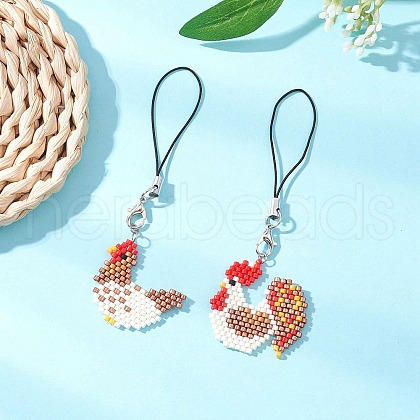 Glass Seed Bead Beaded Charm Mobile Straps HJEW-MZ00266-1