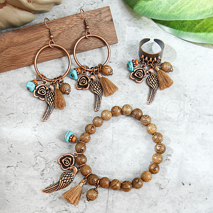 Alloy & Wood & Synthetic Turquoise Jewelry Sets FS-WGA22DA-03-1