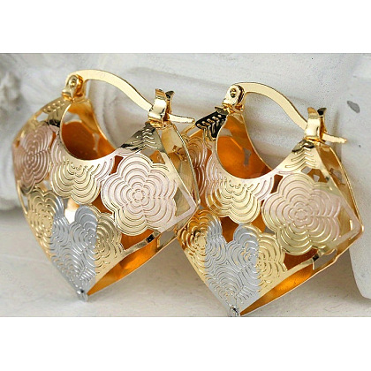Flower Brass Hoop Earrings FS-WGED0F1-07-1