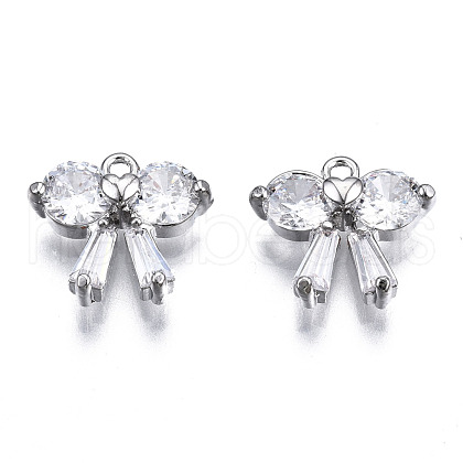 Brass Inlaid Clear Cubic Zirconia Charms ZIRC-S069-018P-1