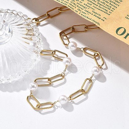 Ion Plating(IP) 304 Stainless Steel Oval Link Chain Necklaces for Women NJEW-P320-23G-1